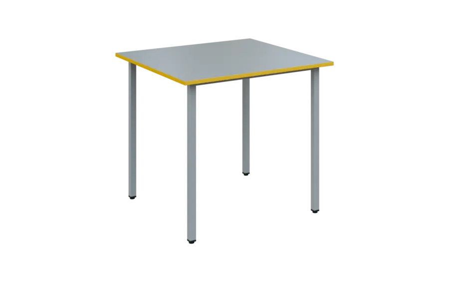 JSB 80N Jídelní stůl 800 x 800 mm, deska šedá s hranou žlutá odio / podnož stříbrná